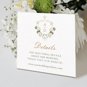 Tarjeta De Recepción Detalles de Boda Religiosa con Marco de Rosas Blan