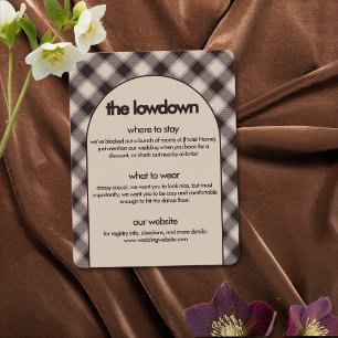 Tarjeta De Recepción Detalles de Boda Retro de Cuadro Marrón Informal
