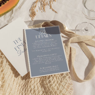 Tarjeta De Recepción Detalles de Boda Retro de Dinero Antiguo Azul Polv