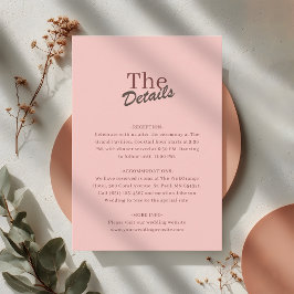 Tarjeta De Recepción Detalles de Boda Retro de Rosa Pálido Minimalista