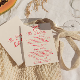 Tarjeta De Recepción Detalles de boda retro dibujados a mano rojos y ex