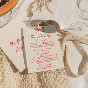 Tarjeta De Recepción Detalles de boda retro dibujados a mano rojos y ex
