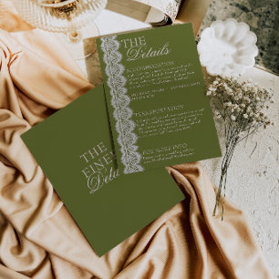 Tarjeta De Recepción Detalles de Boda Retro en Verde Oliva Antiguo