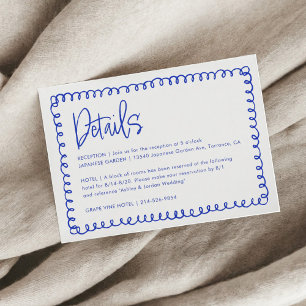 Tarjeta De Recepción Detalles de Boda Retró French Azul Manuscritos