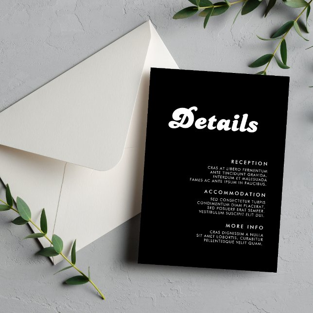 Tarjeta De Recepción Detalles de Boda retro negro y blanco (Subido por el creador)