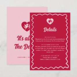 Tarjeta De Recepción Detalles de Boda Retro Ondulados Marco Rojo Rosa C