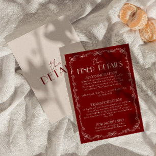 Tarjeta De Recepción Detalles de Boda Retro Rojo Intenso Marfil Dinero