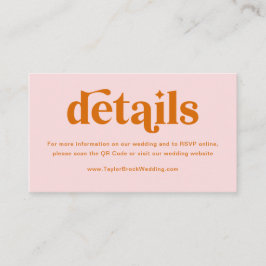 Tarjeta De Recepción Detalles de Boda Retro Rosa y Naranja Código Qr