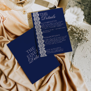 Tarjeta De Recepción Detalles de Boda Retro Vintage Azul Marino