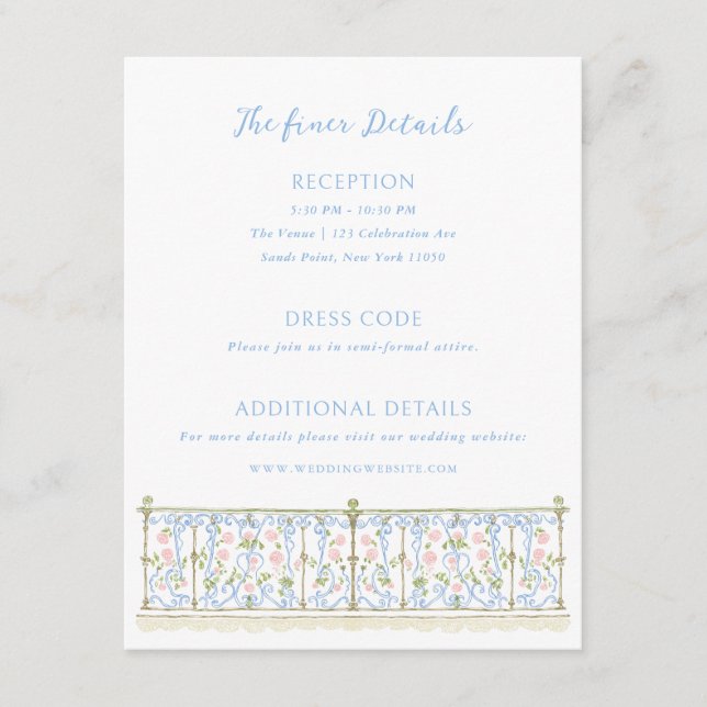 Tarjeta De Recepción Detalles de Boda Rococó (Anverso)