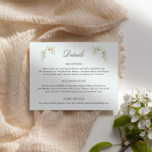 Tarjeta De Recepción Detalles de Boda Rococó Floral Acuarela Elegante