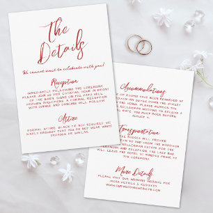 Tarjeta De Recepción Detalles de Boda Rojo Caprichoso Escrito a Mano