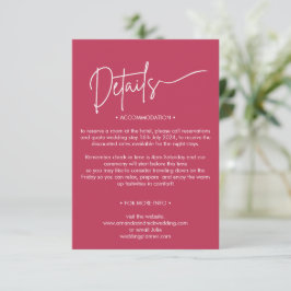 Tarjeta De Recepción Detalles de Boda Rojo Magenta Minimalista Moderno 