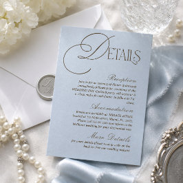 Tarjeta De Recepción Detalles de Boda Romántica Azul Marrón