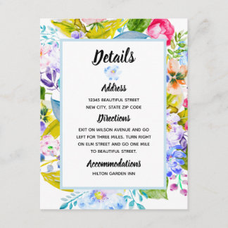 Tarjeta De Recepción Detalles de Boda Romántica con Flores Azules Suave