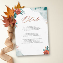Detalles de Boda Romántica de Otoño en Azul Teal y