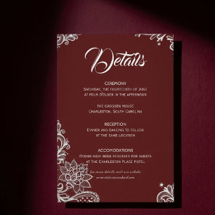 Tarjeta De Recepción Detalles de Boda Romántica y Elegante con Encaje B