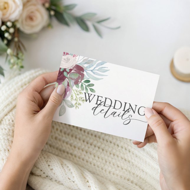 Tarjeta De Recepción Detalles de Boda Rosa Burdeos Acuarela (Subido por el creador)