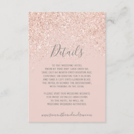 Tarjeta De Recepción Detalles de boda rosa dorado brillo rosa gris