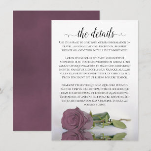 Tarjeta De Recepción Detalles de Boda Rosa Malva Elegante Reflectante