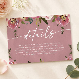 Tarjeta De Recepción Detalles de Boda Rosa Rosa Silvestre Chic en Flora