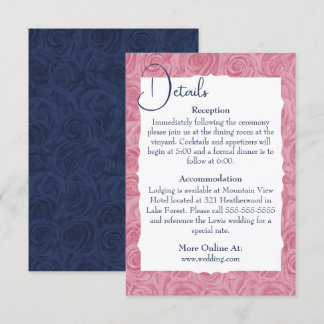 Tarjeta De Recepción Detalles de Boda Rosa y Azul Incluidos