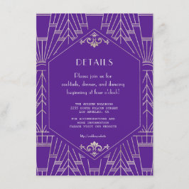 Tarjeta De Recepción Detalles de Boda Royal Purple Silver Great Gatsby