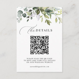 Tarjeta De Recepción Detalles de Boda RSVP Código QR Verde de Eucalipto