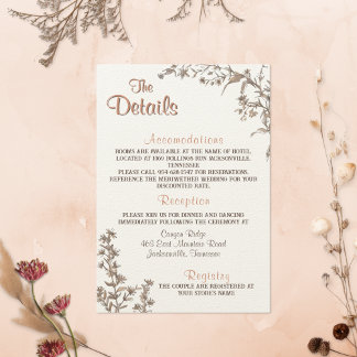 Tarjeta De Recepción Detalles de Boda Rústica Boho con Flores Silvestre