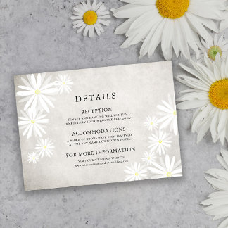 Tarjeta De Recepción Detalles de Boda Rústica Boho con Margaritas Blanc