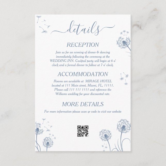 Tarjeta De Recepción Detalles de Boda Rústica con Flores Silvestres Bla (Anverso)