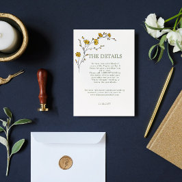Tarjeta De Recepción Detalles de Boda Rústica con Marco Floral Amarillo