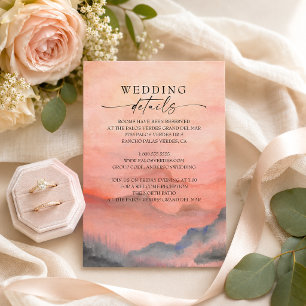 Tarjeta De Recepción Detalles de Boda Rústica con Puesta de Sol en Mont