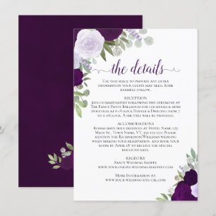 Tarjeta De Recepción Detalles de Boda Rústica con Rosas Moradas y Cirue