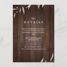 Tarjeta De Recepción Detalles de boda rústica de madera con vegetación