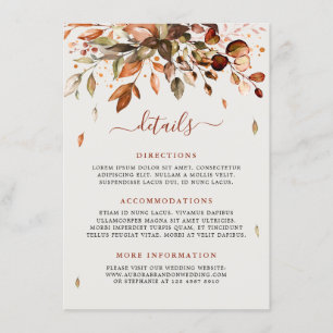 Tarjeta De Recepción Detalles de Boda Rústica de Otoño en el Campo