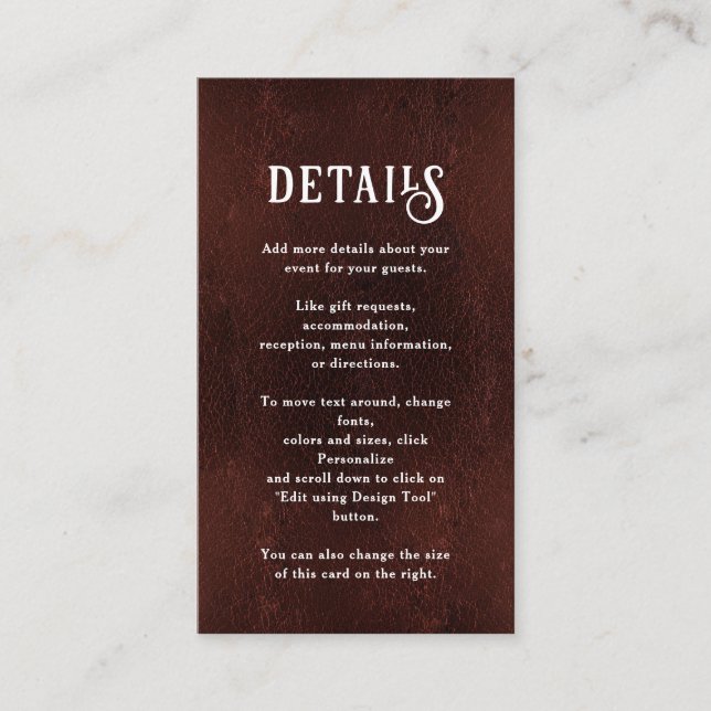 Tarjeta De Recepción Detalles de Boda Rústica Marrón Burdeos Oscuro (Anverso)