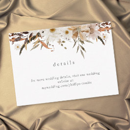 Tarjeta De Recepción Detalles de Boda Rústica Neutra con Floral Boho de