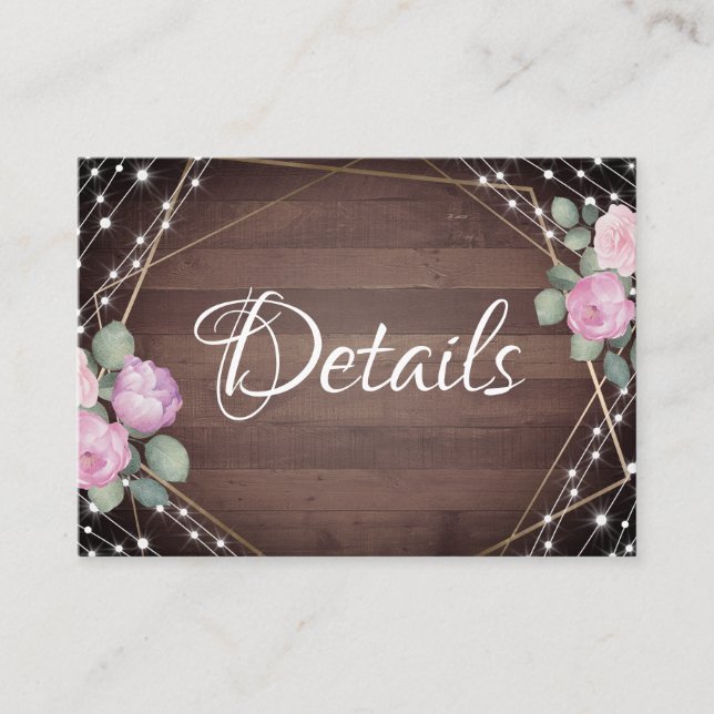 Tarjeta De Recepción Detalles de Boda Rústicos de Madera y Florales (Anverso)