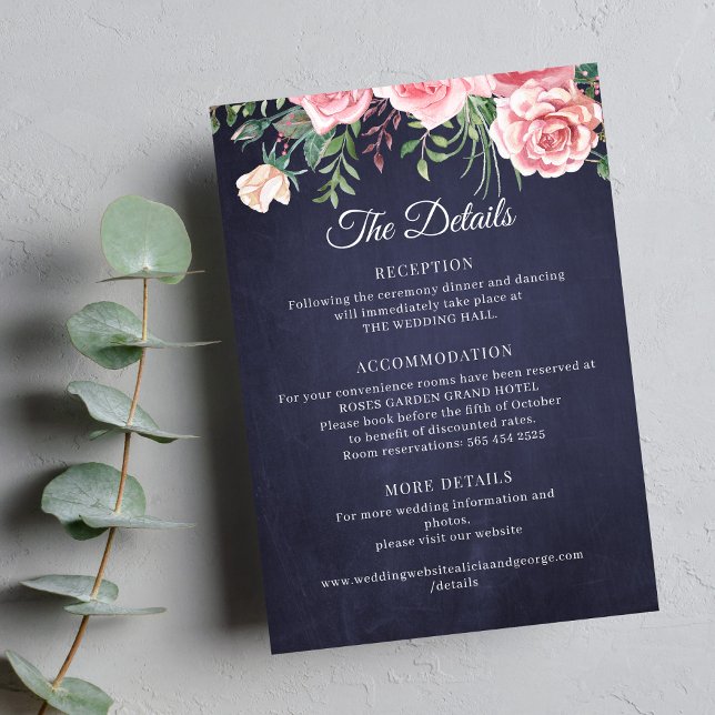 Tarjeta De Recepción Detalles de boda rústicos elegantes con flores ros (Subido por el creador)