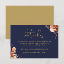 Tarjeta De Recepción Detalles de Boda Rústicos Florales Azul Marino y D