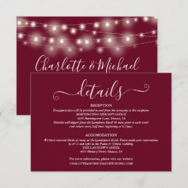 Tarjeta De Recepción Detalles de Boda Script Luces de Primavera Burgund