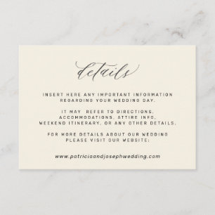 Tarjeta De Recepción Detalles de boda sencillos y elegantes en negro y