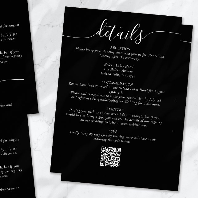 Tarjeta De Recepción Detalles de Boda simple de guión elegante negro (Subido por el creador)