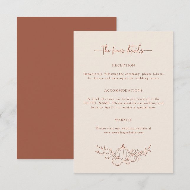 Tarjeta De Recepción Detalles de Boda Simple de Otoño (Anverso / Reverso)