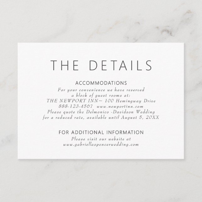 Tarjeta De Recepción Detalles de Boda Simple Modernos en Púrpura Polvo (Anverso)