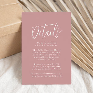 Tarjeta De Recepción Detalles de Boda Simple Script Dusty Rose