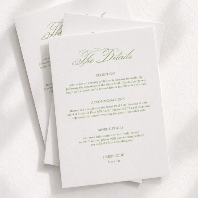 Tarjeta De Recepción Detalles de Boda Simple Verde Código de Vestimenta (Subido por el creador)