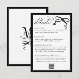 Tarjeta De Recepción Detalles de boda simples con elegante lazo negro y