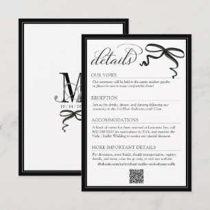 Tarjeta De Recepción Detalles de boda simples con elegante lazo negro y